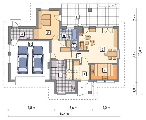 Rzut parteru POW. 119,2 m²